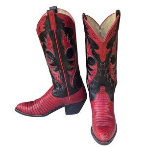 Dan Post Cowboy Boots Black Red Lizard Leather Womens 6 A Narrow Exotic Cowgirl
